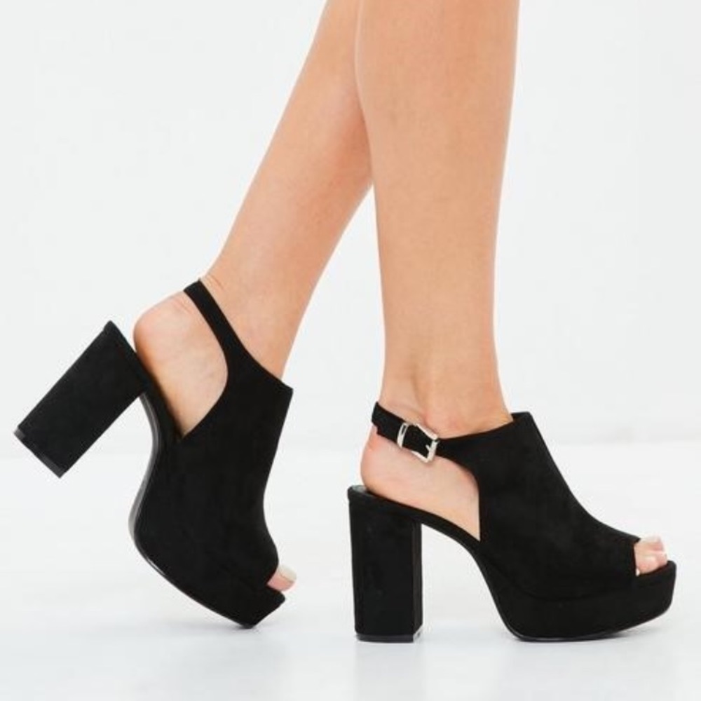 Black Suede Peeptoe Heeled Sandals